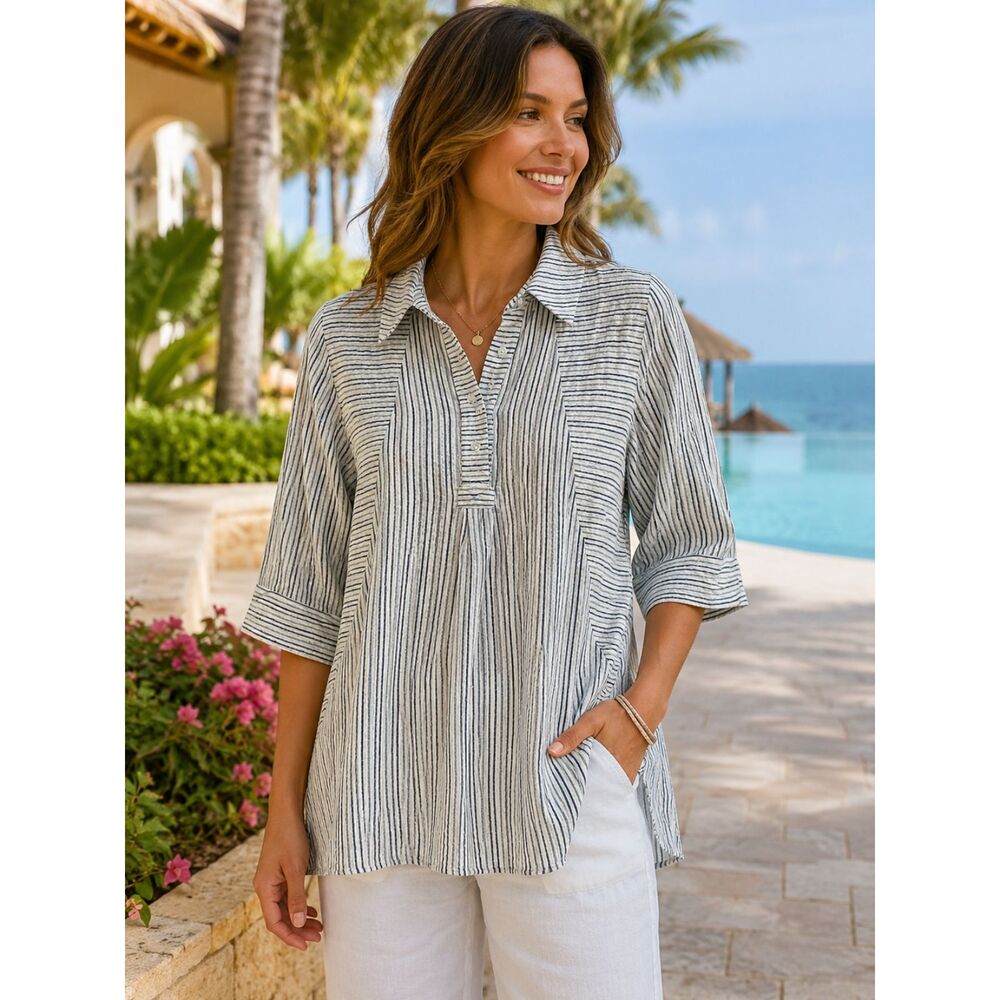 Soft Surroundings Striped Button-Front Tunic - Size Medium